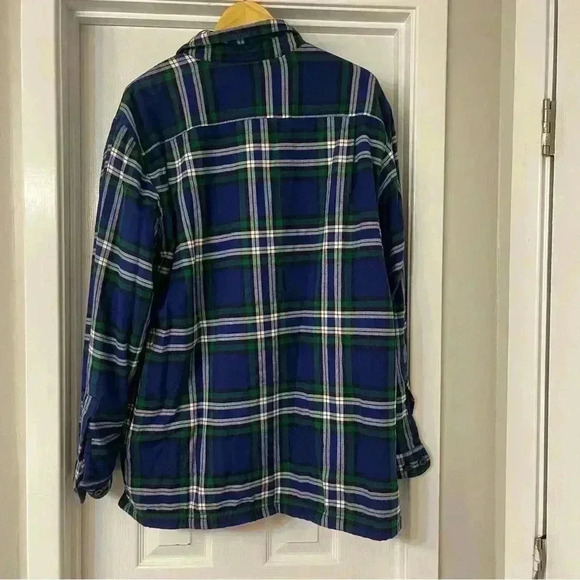 LL Bean Mens Extra Tall Fleece Lined Flannel Blue Plaid Long Sleeve Shirt - Picture 2 of 8